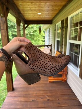 KRBONELL Marcella Leather Perforated Ankle Booties, Size 8.5